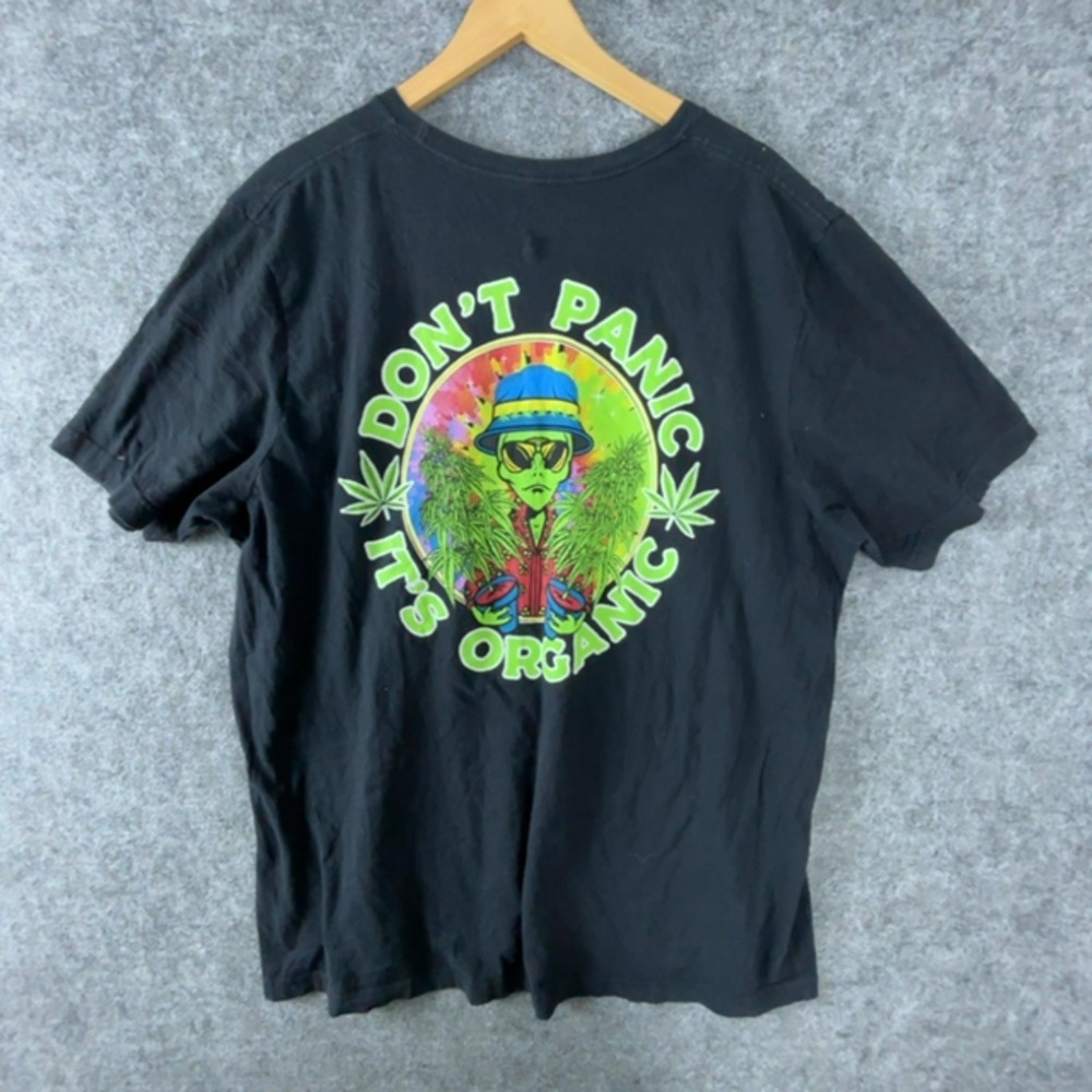 Miken Graphic Tee Mens 4X Black Don't Panic It's Organic Alien Marijuana